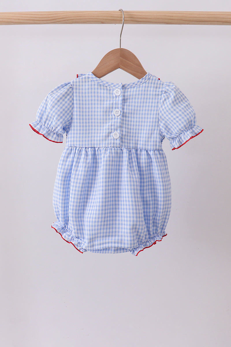 Blue flag smocked ruffle bubble