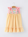 Fish Embroidery Smocking Plaid Girls' Dress